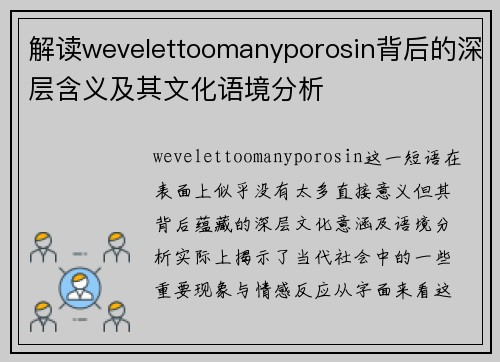 解读wevelettoomanyporosin背后的深层含义及其文化语境分析